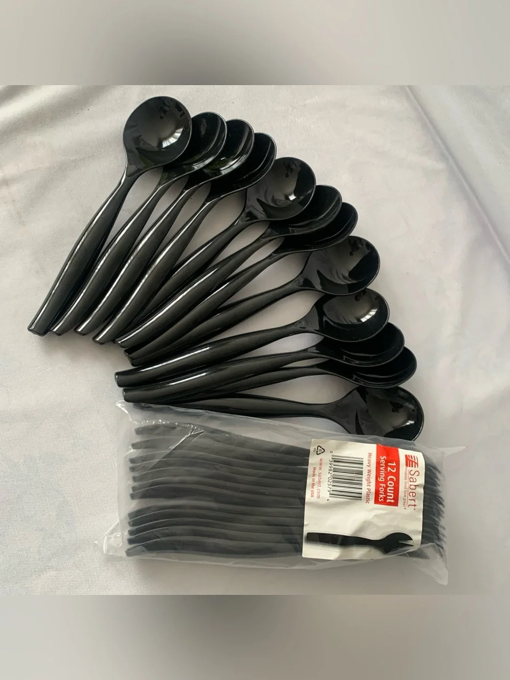 Set Off 12 Spoons 12 Forks Serving Black Heavy Weight Plastic Disposable Party